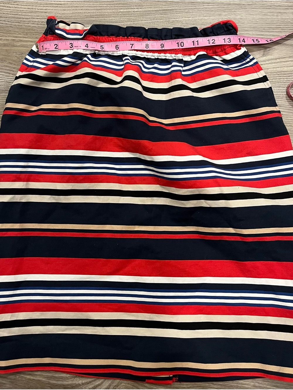 Donna Karan Red, Navy & Cream Striped Midi Skirt